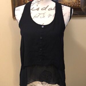 Divided sheer double layer faux button down detail front lightweight tank top